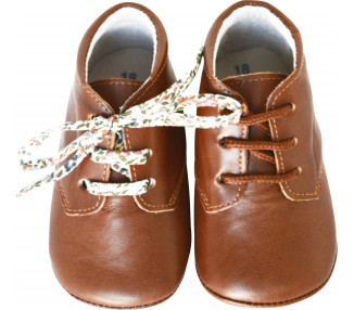 Chaussons bébé SOUPLES antidérapants Mini-Arthur - cuir COGNAC