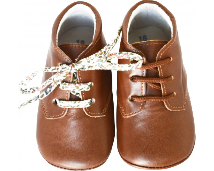 Chaussons bébé SOUPLES antidérapants Mini-Arthur - cuir COGNAC