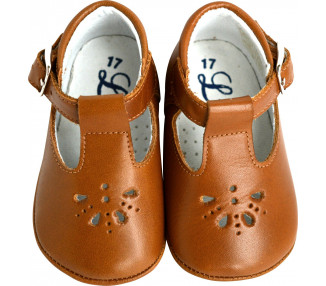 Chaussons bébé SOUPLES Salomé antidérapants Mini-Aloïs - cuir CAMEL