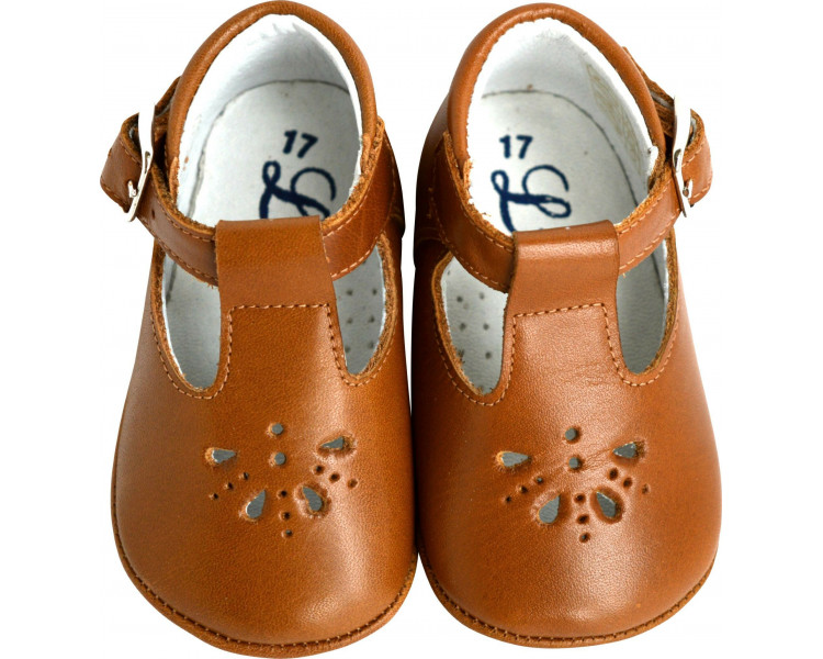 Chaussons bébé SOUPLES Salomé antidérapants Mini-Aloïs - cuir CAMEL