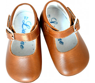 Chaussons bébé SOUPLES antidérapants fille à boucle Mini-Alice - cuir CAMEL