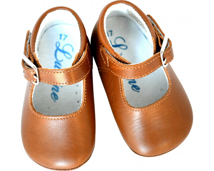 Chaussons bébé SOUPLES antidérapants fille à boucle Mini-Alice - cuir CAMEL