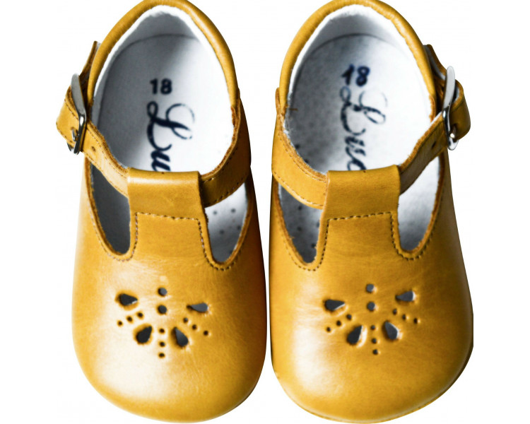 Chaussons bébé SOUPLES Salomé antidérapants Mini-Aloïs - cuir jaune MOUTARDE