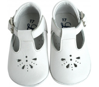 Chaussons bébé SOUPLES Salomé antidérapants Mini-Aloïs - cuir BLANC