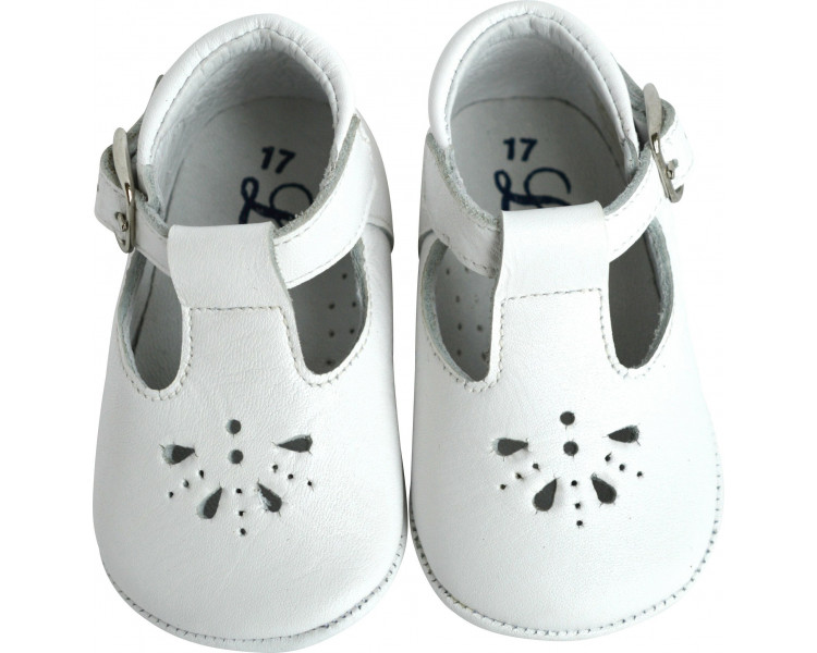 Chaussons bébé SOUPLES Salomé antidérapants Mini-Aloïs - cuir BLANC