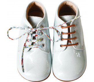 Chaussures pour bébé en cuir vernis bleu vert confortables