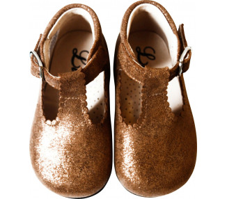 Chaussures Salomés filles en cuir camel irisé résistant et souple