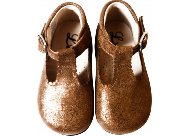 Chaussures Salomés filles en cuir camel irisé résistant et souple