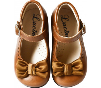 Chaussures babies bébés filles camel noeud satin