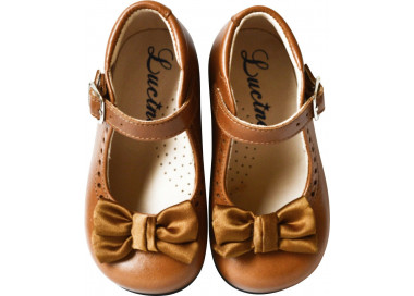 Chaussures babies bébés filles camel noeud satin