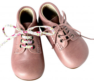 Chaussures bébé bottillon à lacets fille Athénaïs - cuir VIEUX ROSE