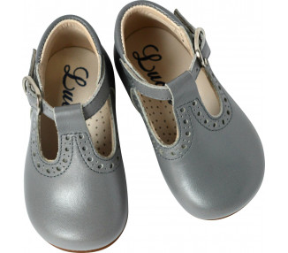 Bottilons bébés Salomés ouverts en cuir gris pour fille ou garçon