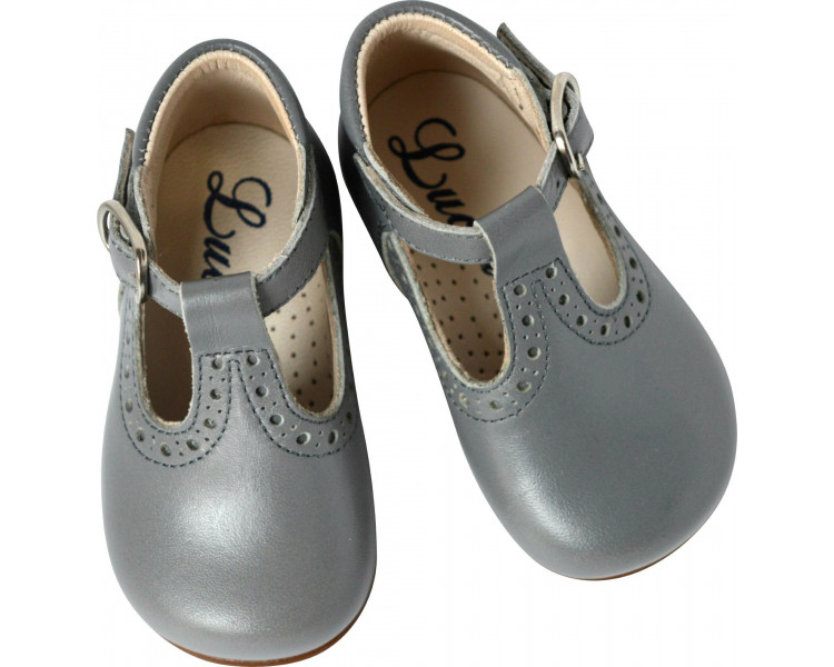Bottilons bébés Salomés ouverts en cuir gris pour fille ou garçon