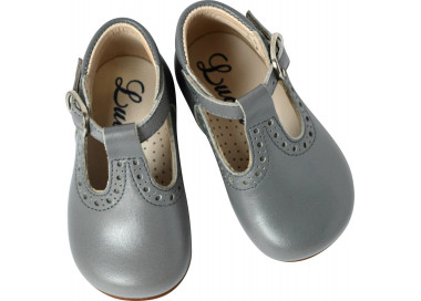 Bottilons bébés Salomés ouverts en cuir gris pour fille ou garçon