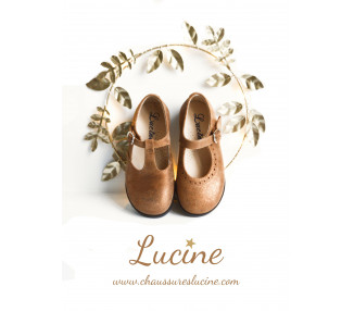 Chaussures fille Salomé RESISTANTES à boucle Emilie - cuir CAMEL irisé