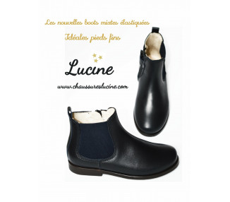 Boots bottines RESISTANTES élastique - cuir BLEU MARINE