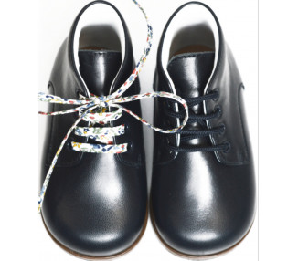 Chaussures en cuir souple bleu marine pour bébé fille et garçon