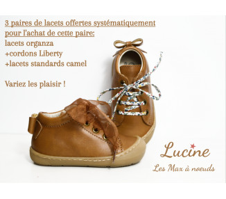 Chaussures bébé SOUPLES Max noeud - cuir CAMEL