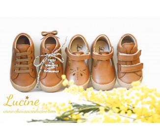 Chaussures bébé SOUPLES Max noeud - cuir CAMEL