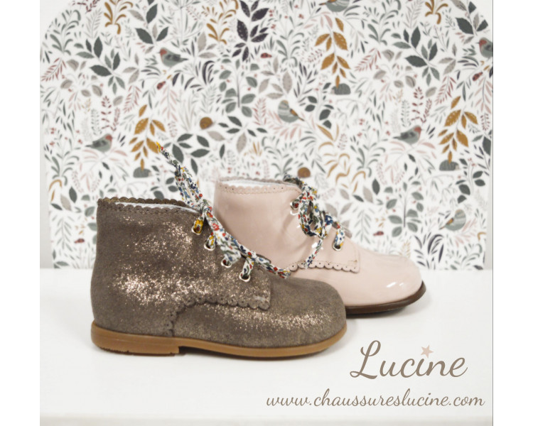 Chaussures Bottillons Salomés SOUPLES Clarence frisettes - cuir TAUPE irisé