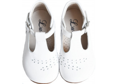 Chaussures Salomé bébés cuir blanc et motifs
