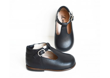 Chaussures Salomé pour bébé fille et garçon en cuir bleu marine