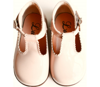 Bottillons Salomé cuir vernis rose nude pour bébé fille