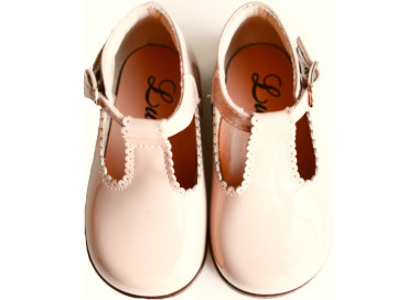 Bottillons Salomé cuir vernis rose nude pour bébé fille