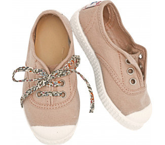 Chaussures enfants et bébés baskets tennis en toiles à lacets élastiques rose nude