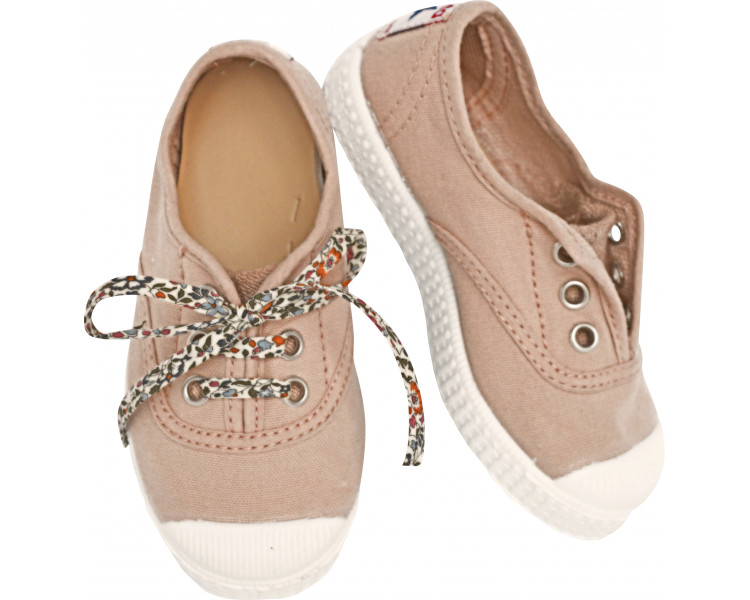 Chaussures enfants et bébés baskets tennis en toiles à lacets élastiques rose nude