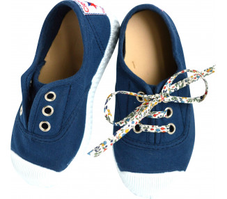 Chaussures baskets tennis en TOILES à lacets et élastiques - Bleu MARINE