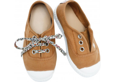 Tennis baskets camel moutarde à lacets et élastiques pour bébés enfants et adultes tailles 21 à 43