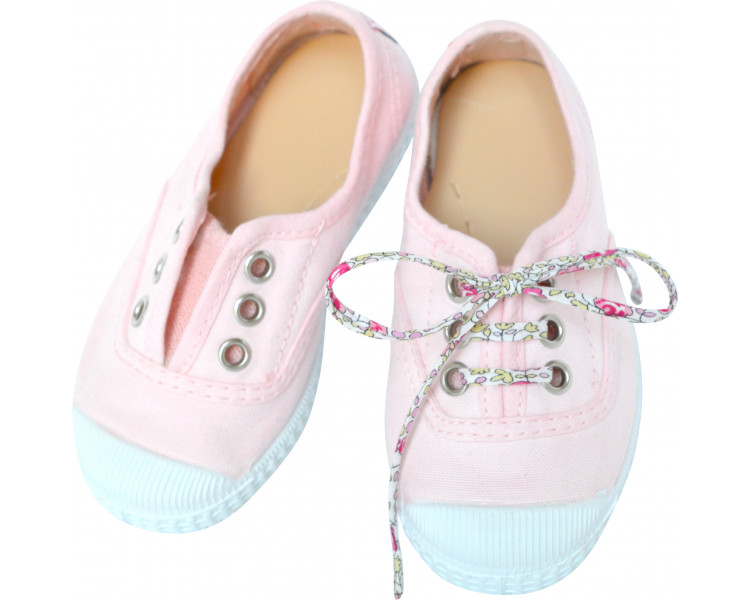 Chaussures baskets tennis en TOILES à lacets et élastiques - ROSE pâle