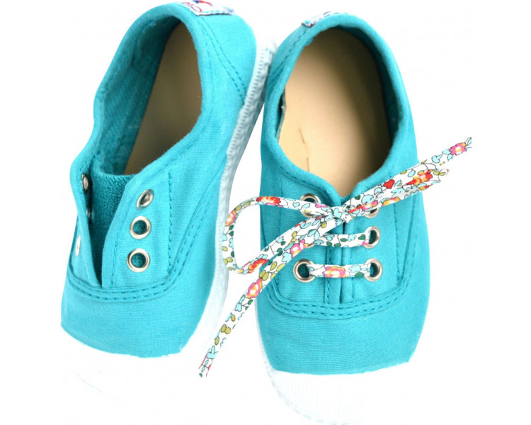 Chaussures baskets tennis en TOILES à lacets et élastiques - Bleu Turquoise