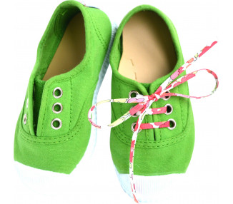 Chaussures baskets tennis en TOILES à lacets et élastiques - Vert acidulé