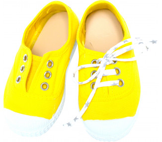 Chaussures baskets tennis en TOILES à lacets et élastiques - JAUNE