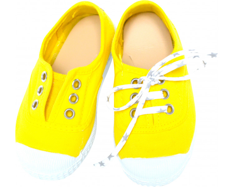 Chaussures baskets tennis en TOILES à lacets et élastiques - JAUNE