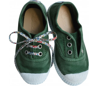 Chaussures baskets tennis en TOILES à lacets et élastiques - Vert bouteille délavé