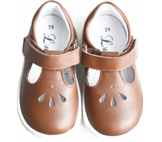 Chaussures à scratchs en cuir souple camel pour bébé