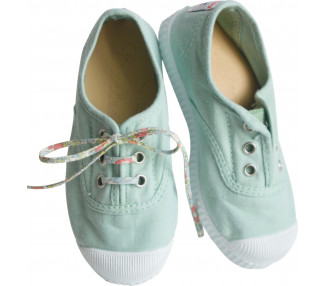 Chaussures baskets tennis en TOILES à lacets et élastiques - Vert d'eau