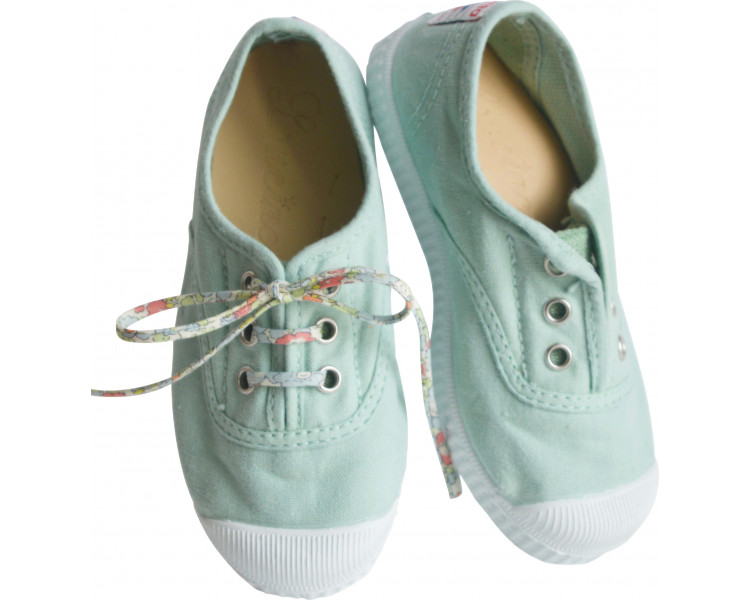 Chaussures baskets tennis en TOILES à lacets et élastiques - Vert d'eau