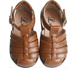 Nu-pieds souples pour bébés filles et garçons en cuir camel