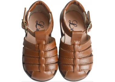 Nu-pieds souples pour bébés filles et garçons en cuir camel