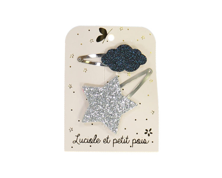 Barrettes étoile et nuage – Argent/bleu (paire)