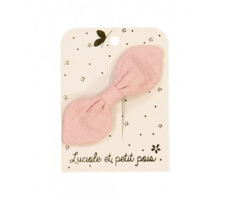 Barrette grand noeud lapin - Double gaze rose poudré CROCODILE