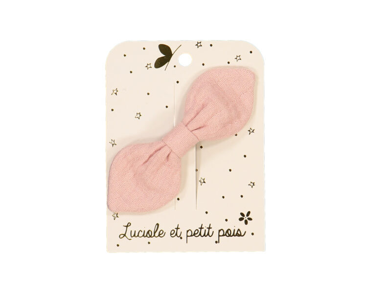 Barrette grand noeud lapin - Double gaze rose poudré CROCODILE Barrette grand noeud lapin - Double gaze rose poudré CROCODILE