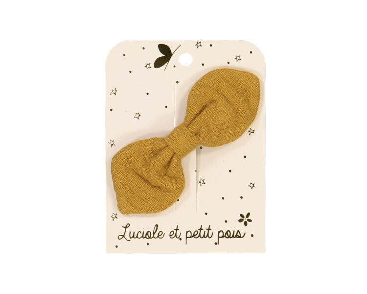 Barrette grand noeud lapin - Double gaze moutarde CROCODILE