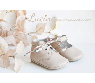 Chaussons bébé SOUPLES antidérapants fille Mini-Arthur - cuir ROSE NUDE