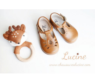 Chaussures mixtes bébés en cuir camel à boucle