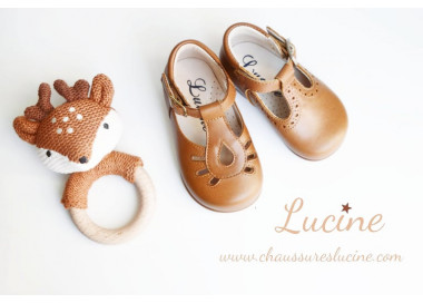 Chaussures mixtes bébés en cuir camel à boucle